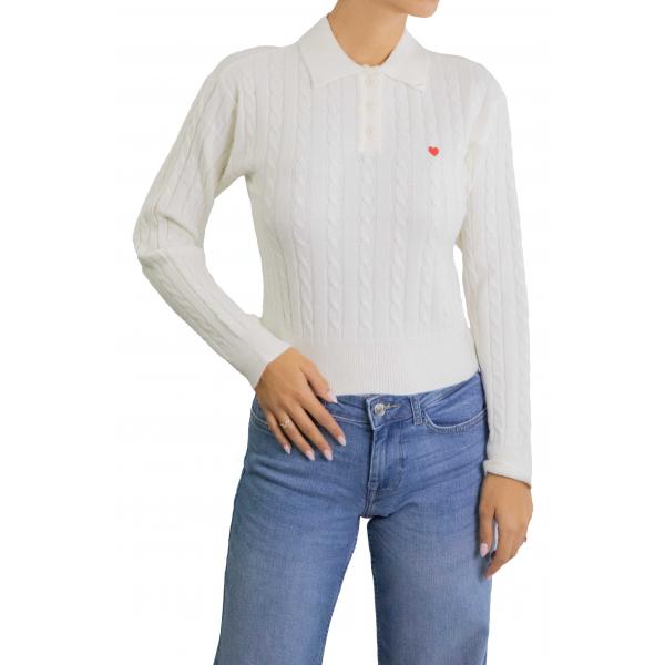 Maglioncino intrecciato crop con colletto e bottoni e cuoricino  Only